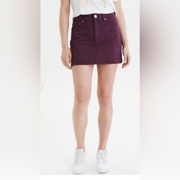 American Eagle Women’s Red Maroon Ne(X)t Level High Waisted Plaid Mini Skirt 14 - Picture 7 of 10